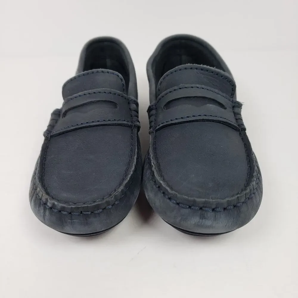 Jacadi Paris Boys Size EU 30 US 13 Navy Blue Leather Slip On Driving Loafer Shoe